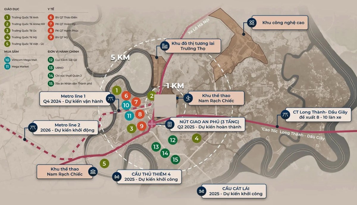 Dự án The Privé Quận 2 trên bản đồ khu vực