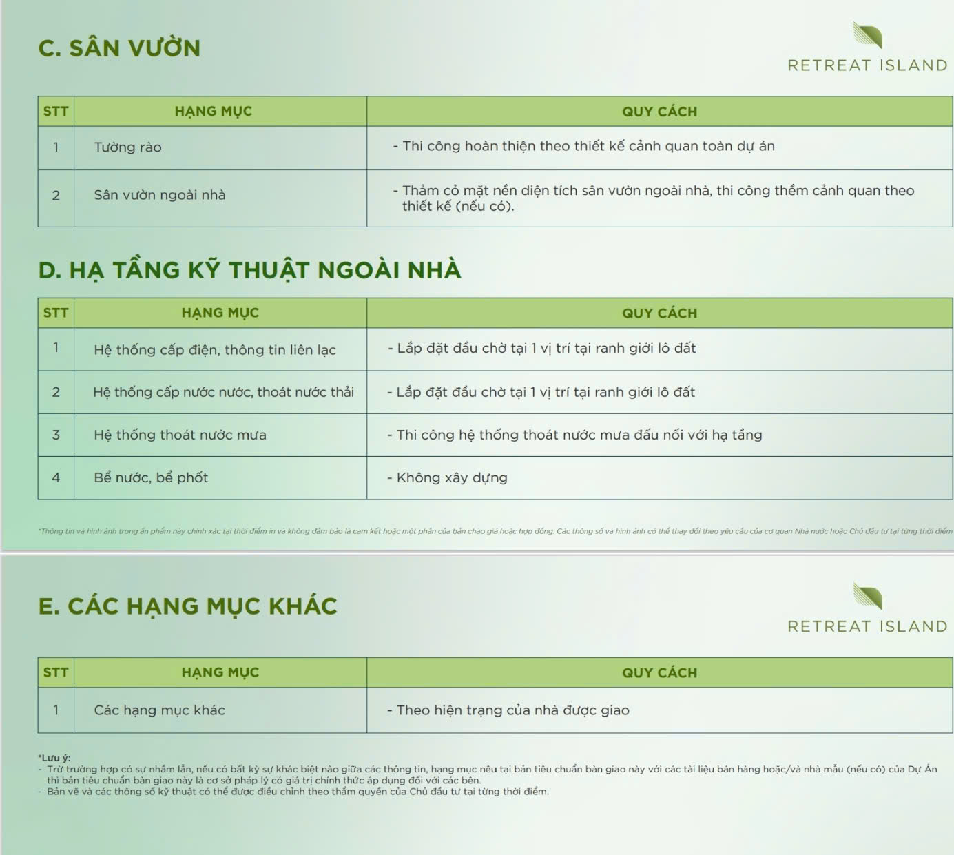 Chất lượng bàn giao Retreat Island